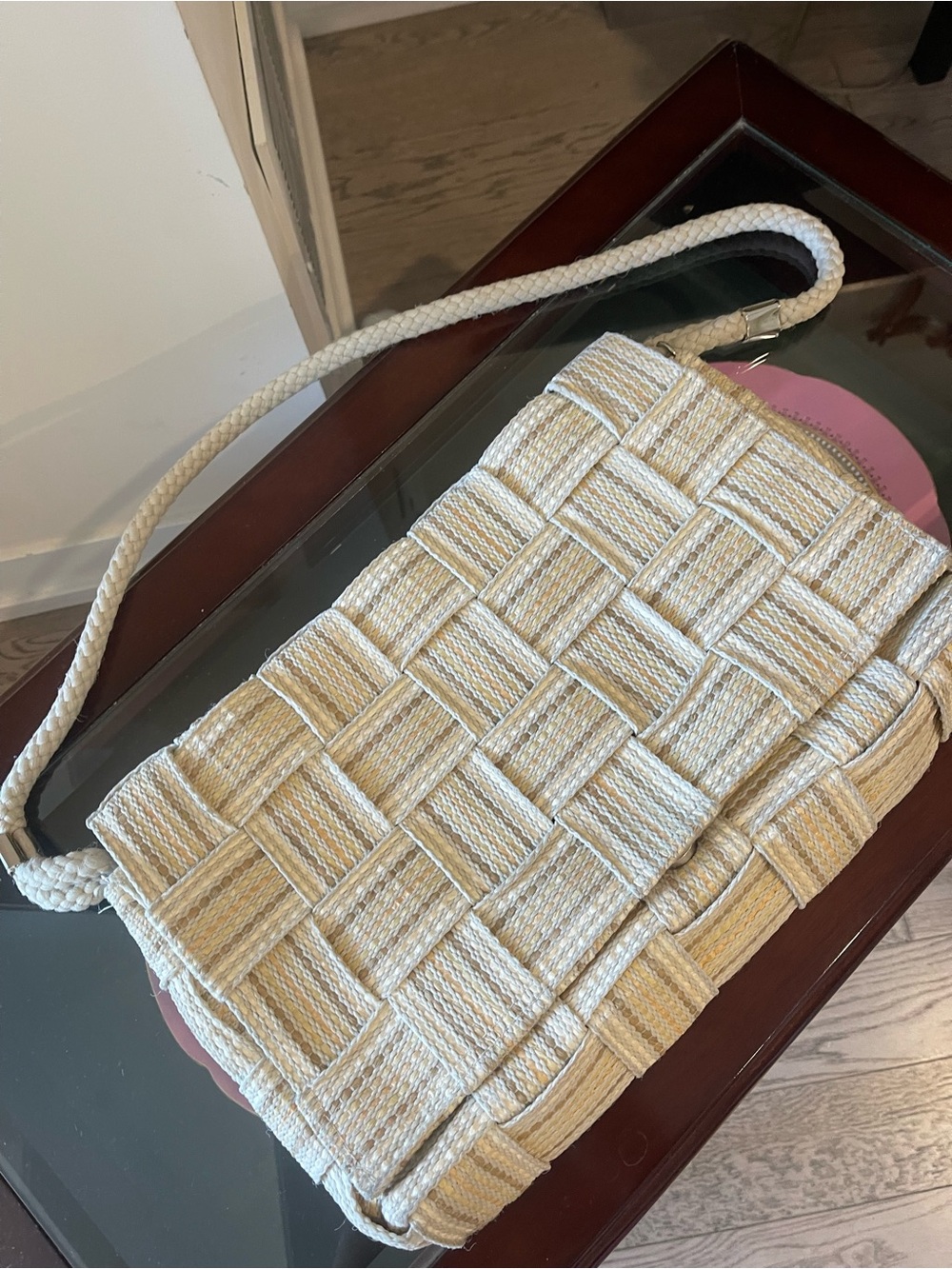 Woven Straw Crossbody Bag in Natural Cream